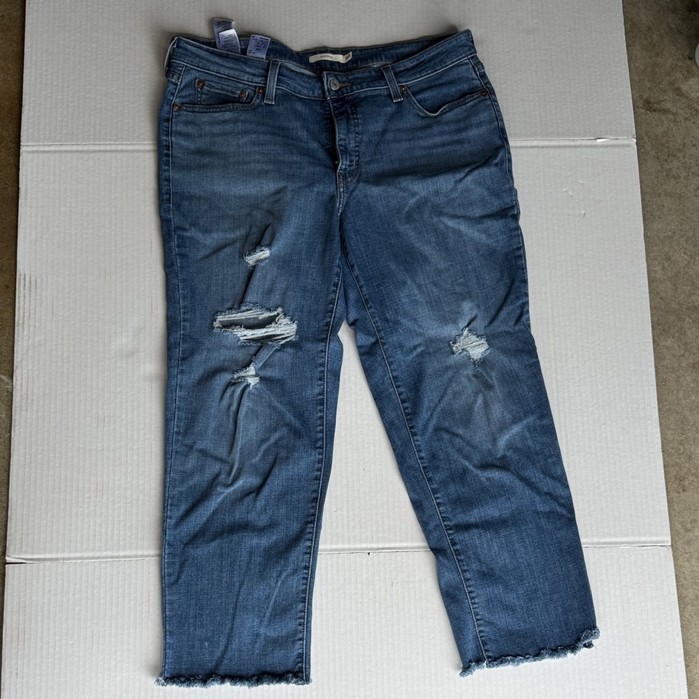 Women's Distressed Cropped Jeans in Blue - Casual Ankle Cut